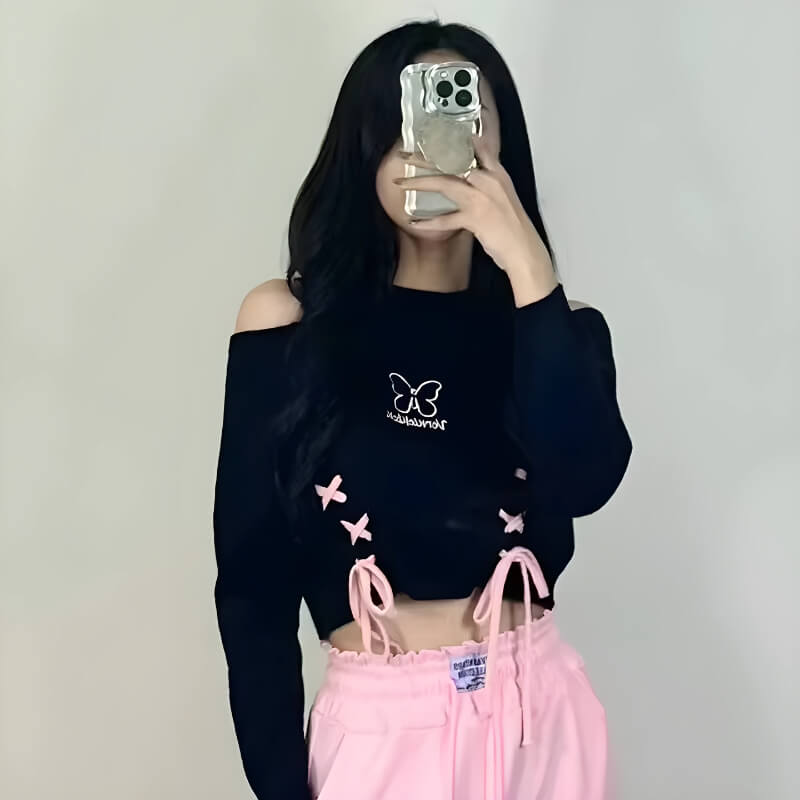 Butterfly Lace-Up Crop Top