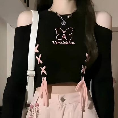Butterfly Lace-Up Crop Top