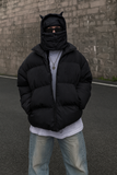 Warm Black Masked Neckline Hooded Puffer Jacket