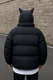 Warm Black Masked Neckline Hooded Puffer Jacket