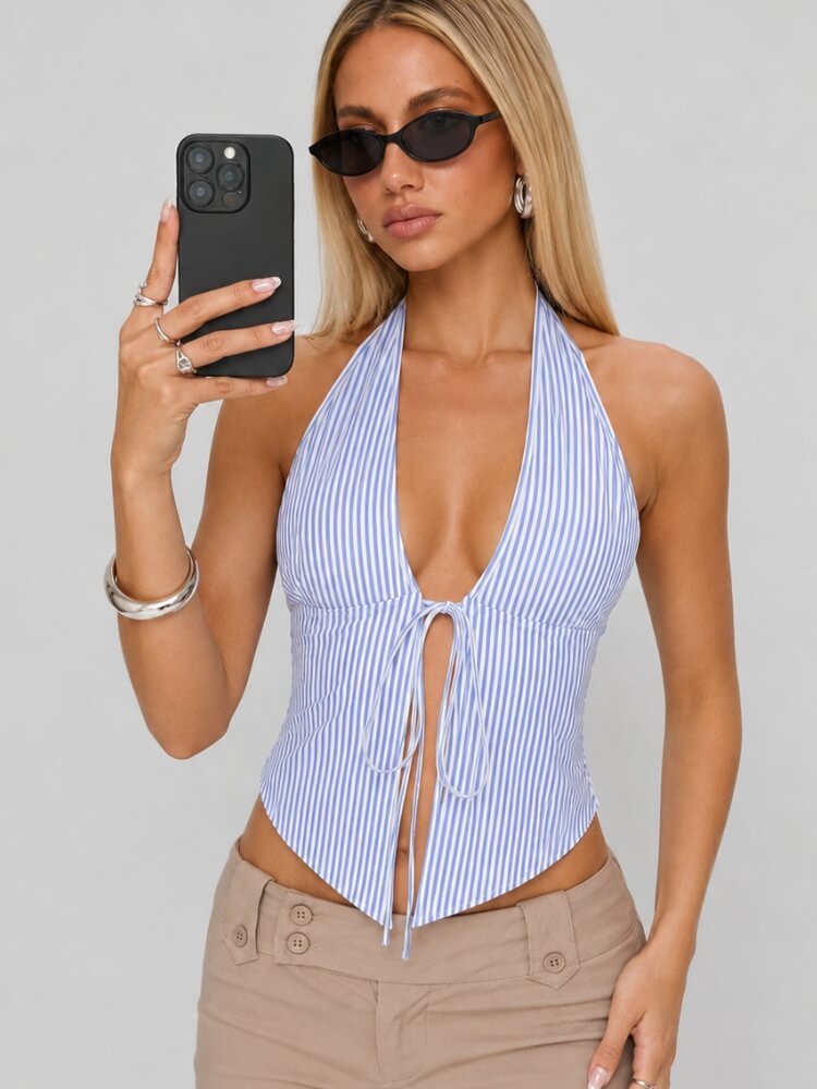 Coastal Striped Tie Top
