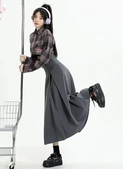 Women's Pleated A-Line Midi Skirt for College Style
