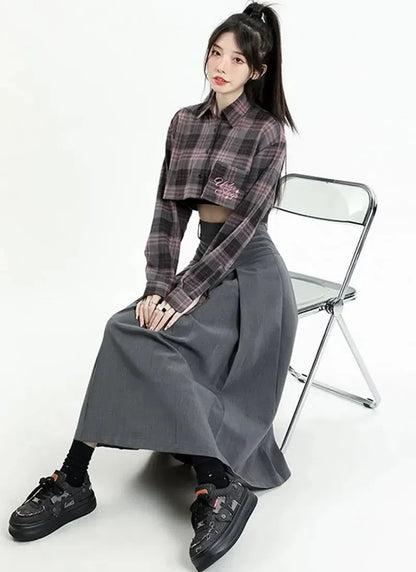Women's Pleated A-Line Midi Skirt for College Style