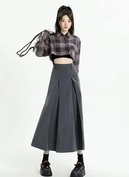Pleated A-Line Midi Skirt