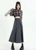 Pleated A-Line Midi Skirt