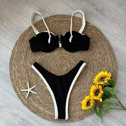 Contrast Trim Bikini Set