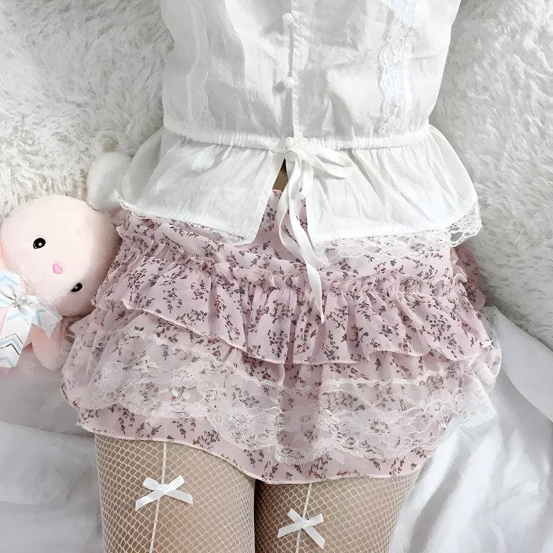 Floral Ruffled Mini Skirt