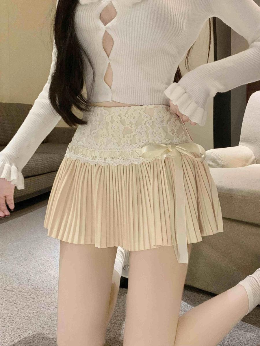 Lace Pleated Mini Skirt