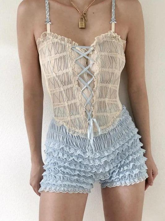Coquette Lace Ruffled Ruched Shorts