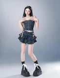 Low Rise Denim Mini Skort