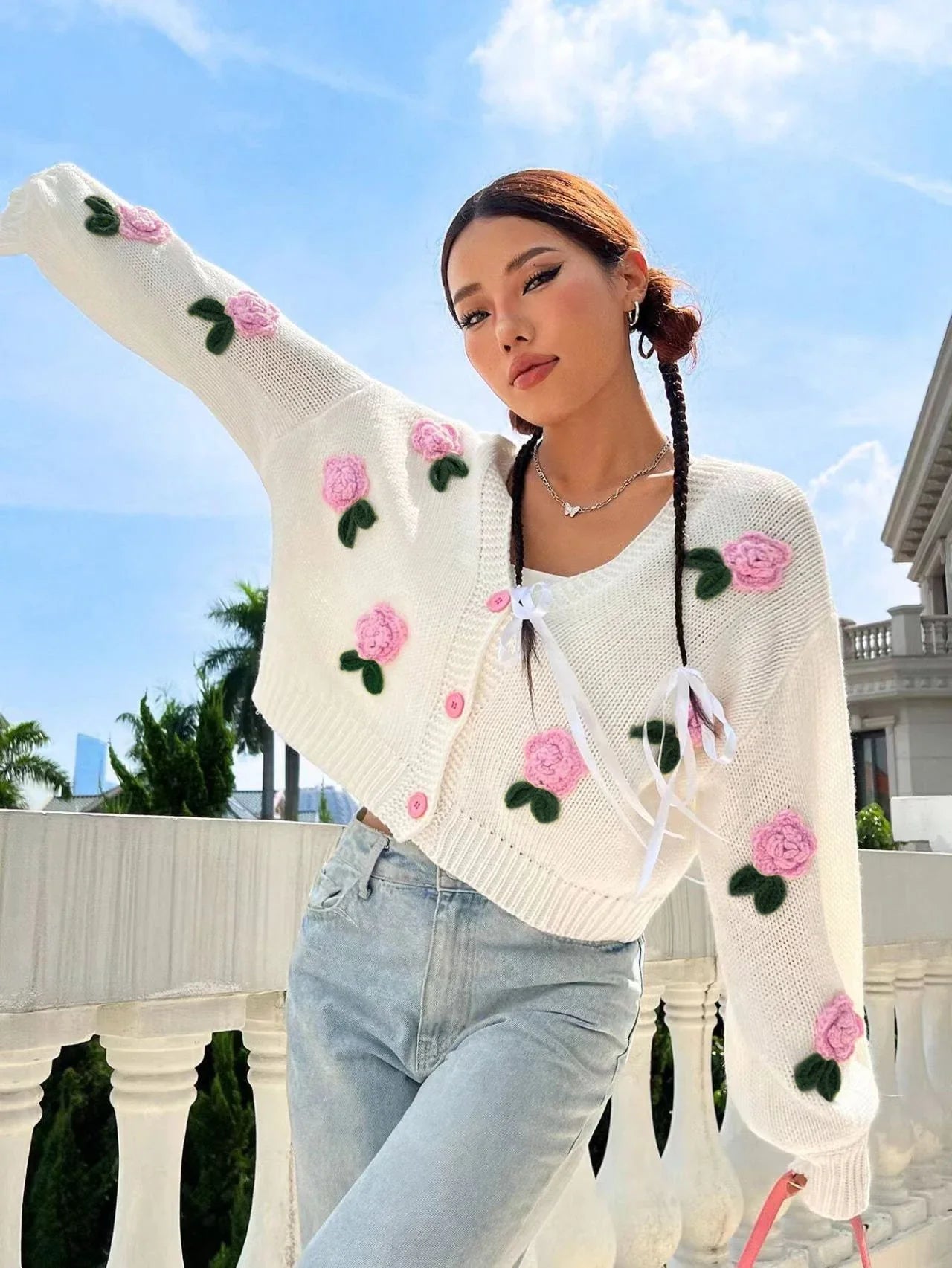 Coquette Rose Knit Cardigan