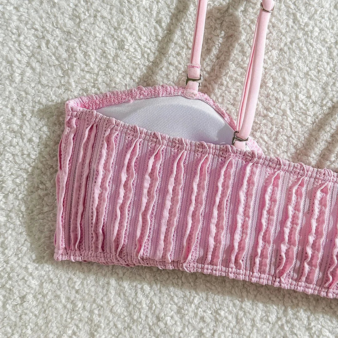 Crinkle Bandeau Bikini Set