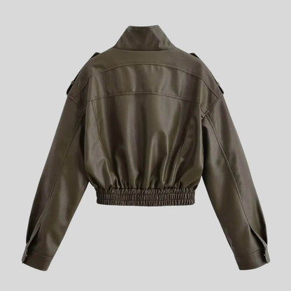 Cropped Faux Leather Jacket