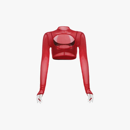 Cut-Out Sheer Mesh Crop Top