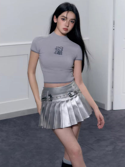 Premium Cyberpunk Metallic Mini Skirt for Trendy Fashion