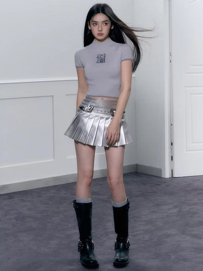 Premium Cyberpunk Metallic Mini Skirt for Trendy Fashion