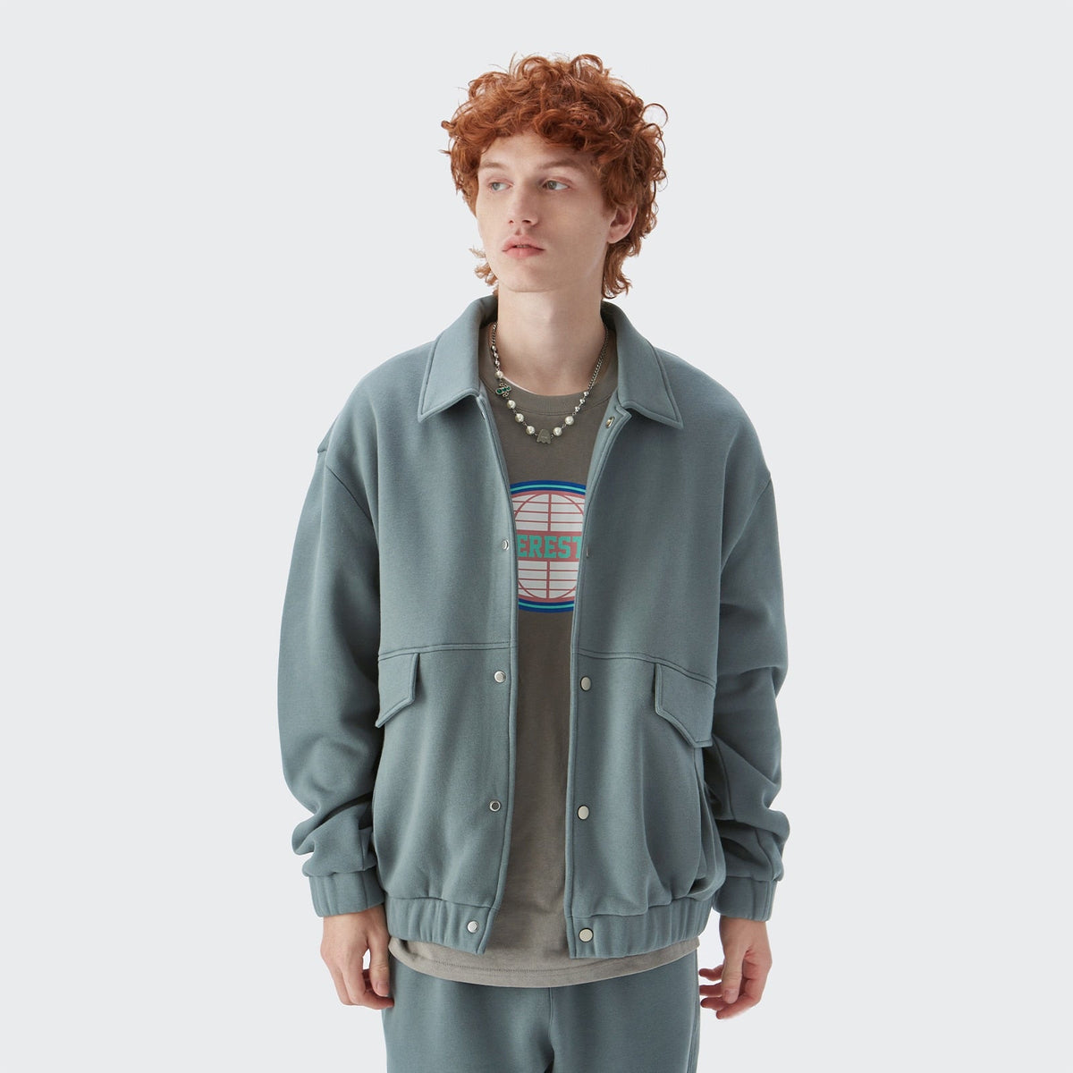 guy wearing grey-blue DAXUEN Plain Fleece Jacket