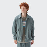 guy wearing grey-blue DAXUEN Plain Fleece Jacket