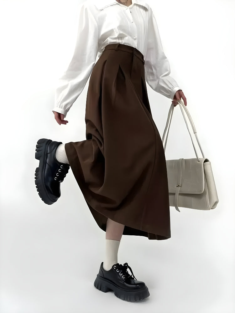 Elegant Dark Academia Pleated Midi Skirt for Timeless Style