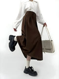 Elegant Dark Academia Pleated Midi Skirt for Timeless Style