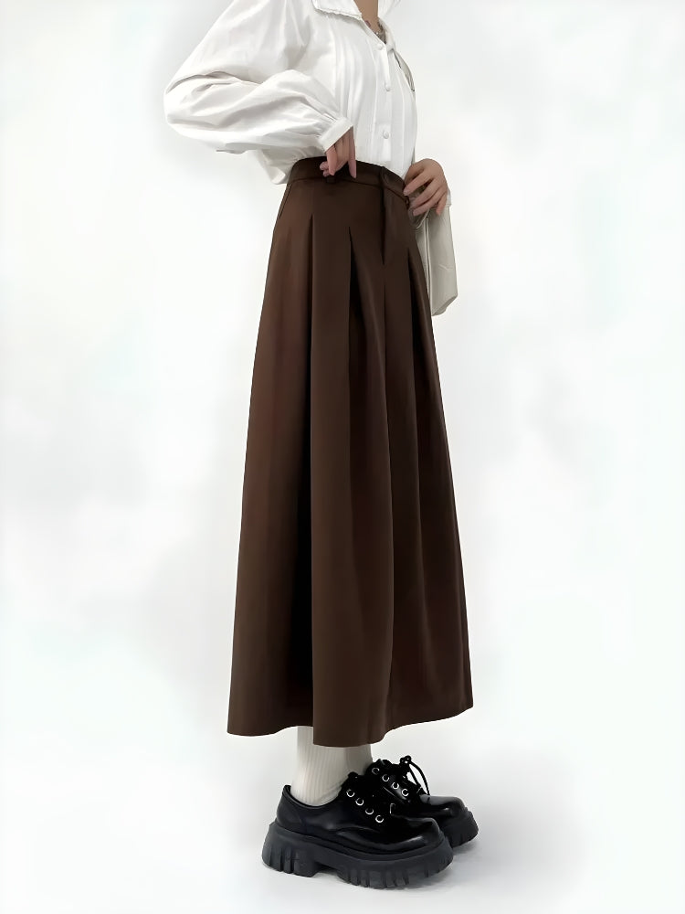 Elegant Dark Academia Pleated Midi Skirt for Timeless Style