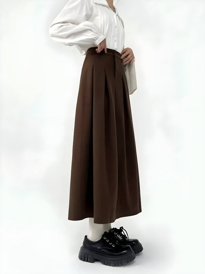 Elegant Dark Academia Pleated Midi Skirt for Timeless Style