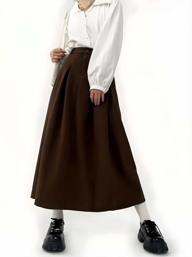 Elegant Dark Academia Pleated Midi Skirt for Timeless Style