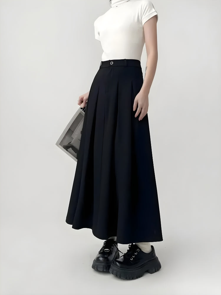 Elegant Dark Academia Pleated Midi Skirt for Timeless Style