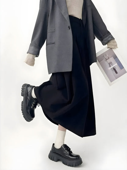 Elegant Dark Academia Pleated Midi Skirt for Timeless Style