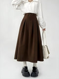 Elegant Dark Academia Pleated Midi Skirt for Timeless Style