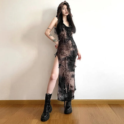Distressed Sheer Maxi Dress