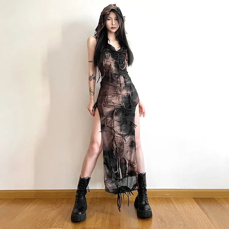 Distressed Sheer Maxi Dress