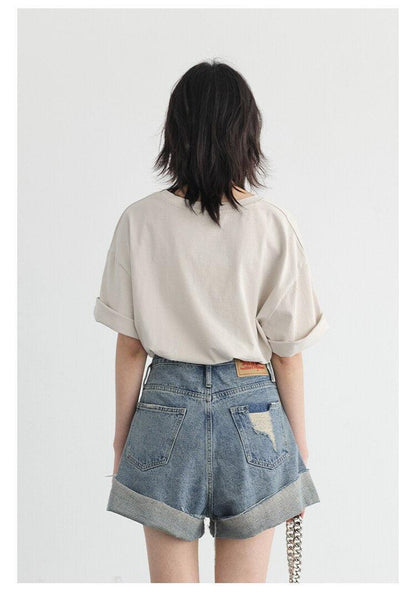 Distressed Slit Denim Shorts