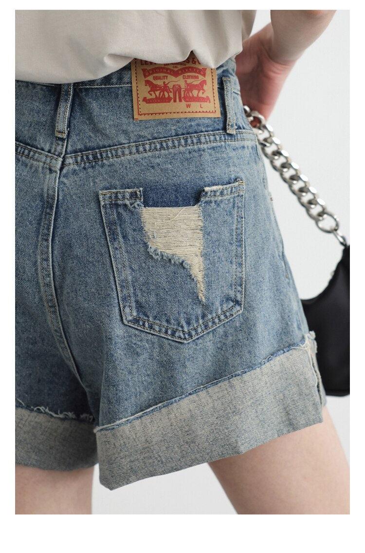Distressed Slit Denim Shorts