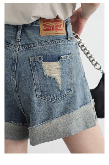 Distressed Slit Denim Shorts