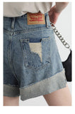 Distressed Slit Denim Shorts