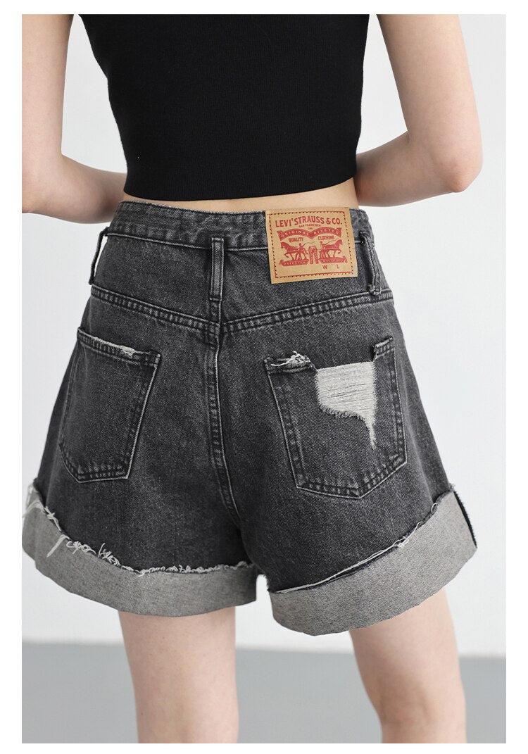 Distressed Slit Denim Shorts