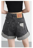 Distressed Slit Denim Shorts