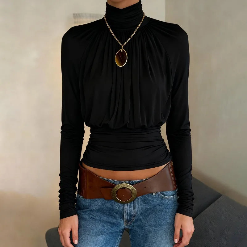 Draped Turtleneck Top