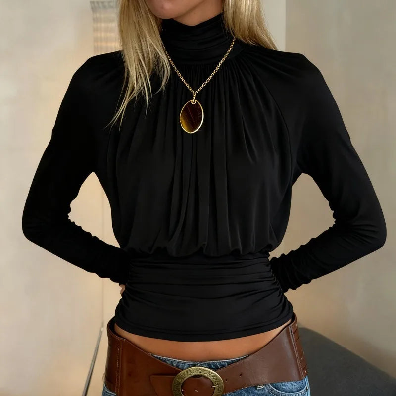 Draped Turtleneck Top