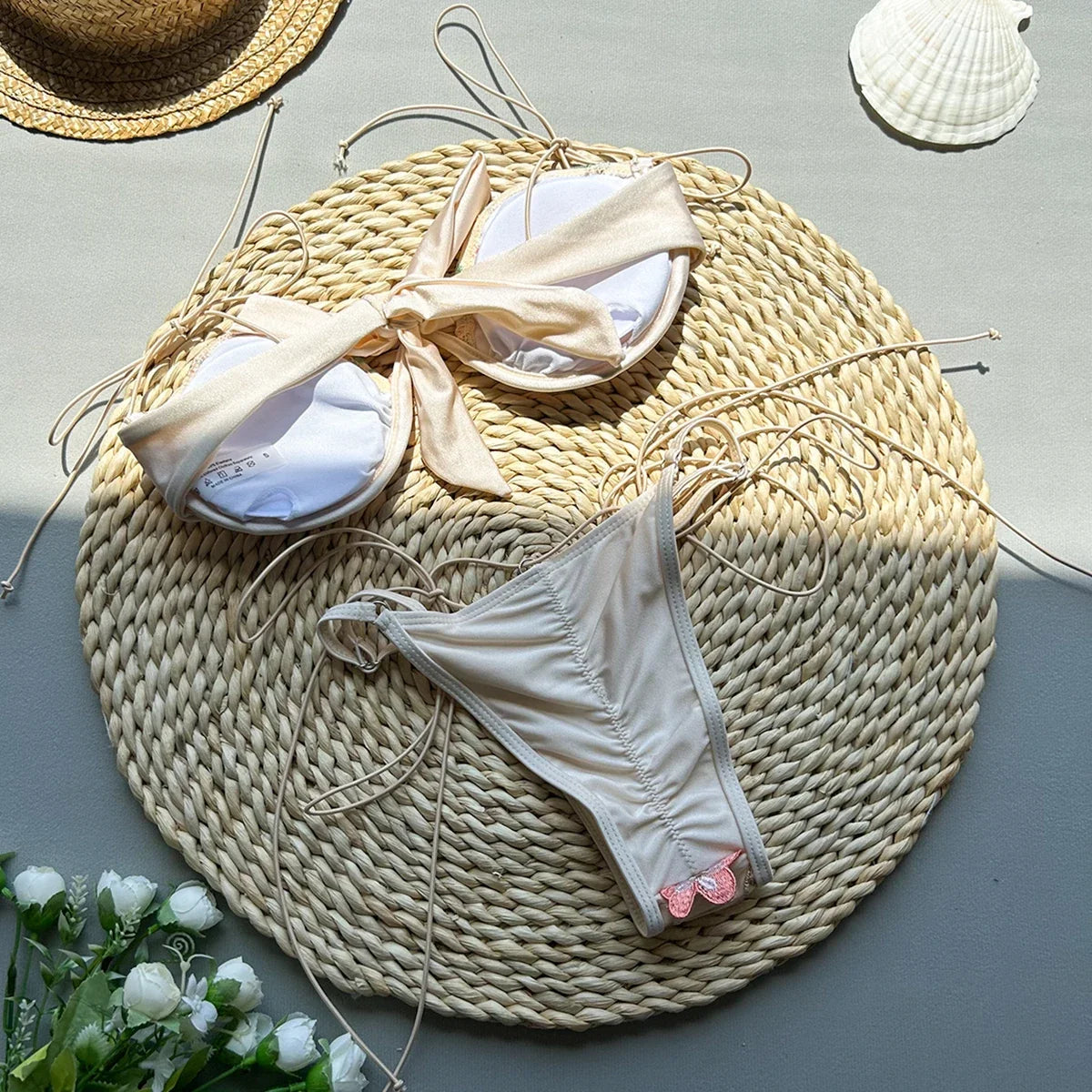 Embroidered Floral Bikini Set