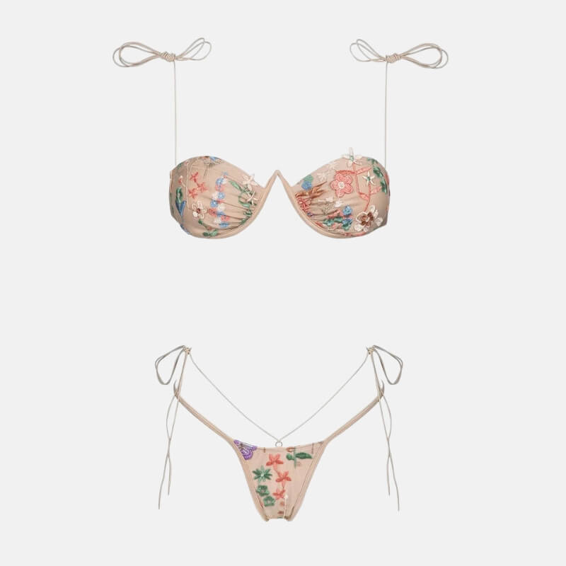 Embroidered Floral Bikini Set