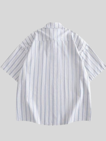 Embroidered Stripe Button-Up Shirt