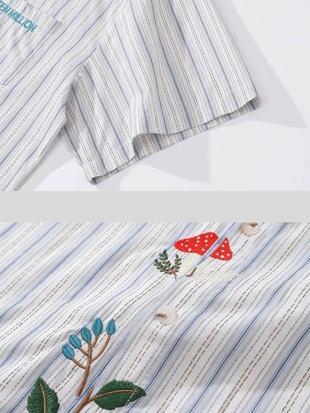Embroidered Stripe Button-Up Shirt