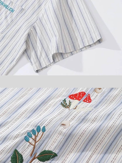 Embroidered Stripe Button-Up Shirt