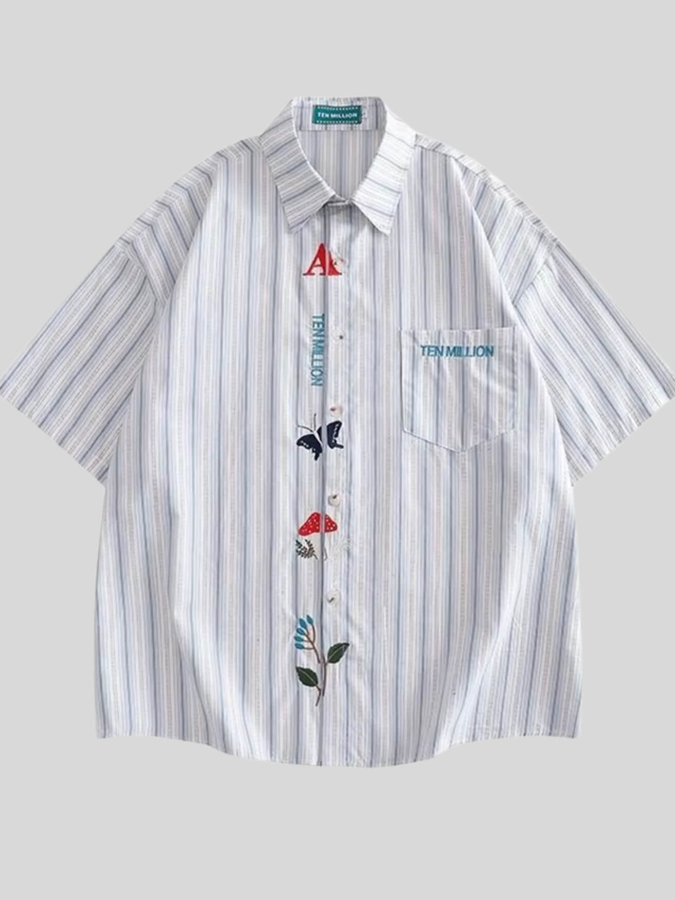 Embroidered Stripe Button-Up Shirt