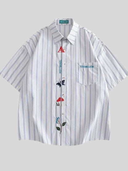 Embroidered Stripe Button-Up Shirt