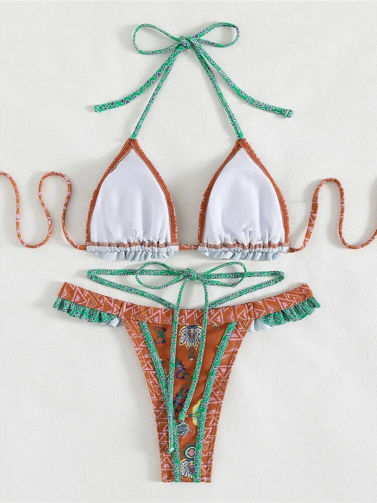 Embroidered Trim Bikini Set