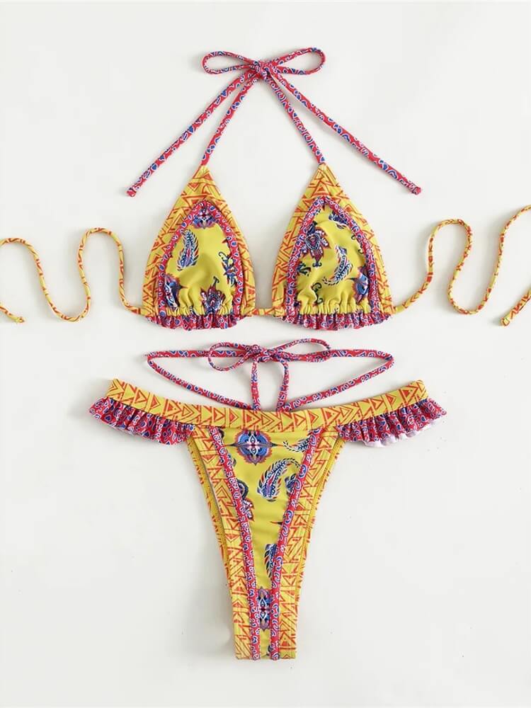Embroidered Trim Bikini Set