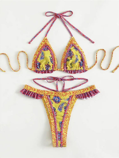 Embroidered Trim Bikini Set
